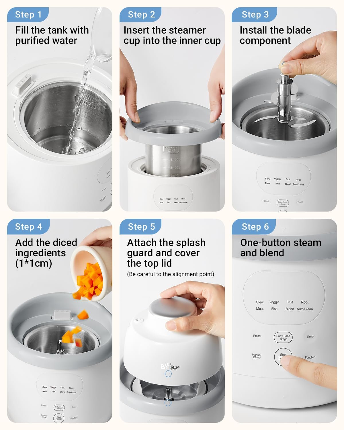 Bear NutriEase AllStage Stainless Steel Baby Food Maker Steamer and Blender, Truly OneStep Baby Food Processor Puree Maker Grinder Mills, Auto Cooking&Grinding for Healthy Homemade Baby Food, BPA-Free