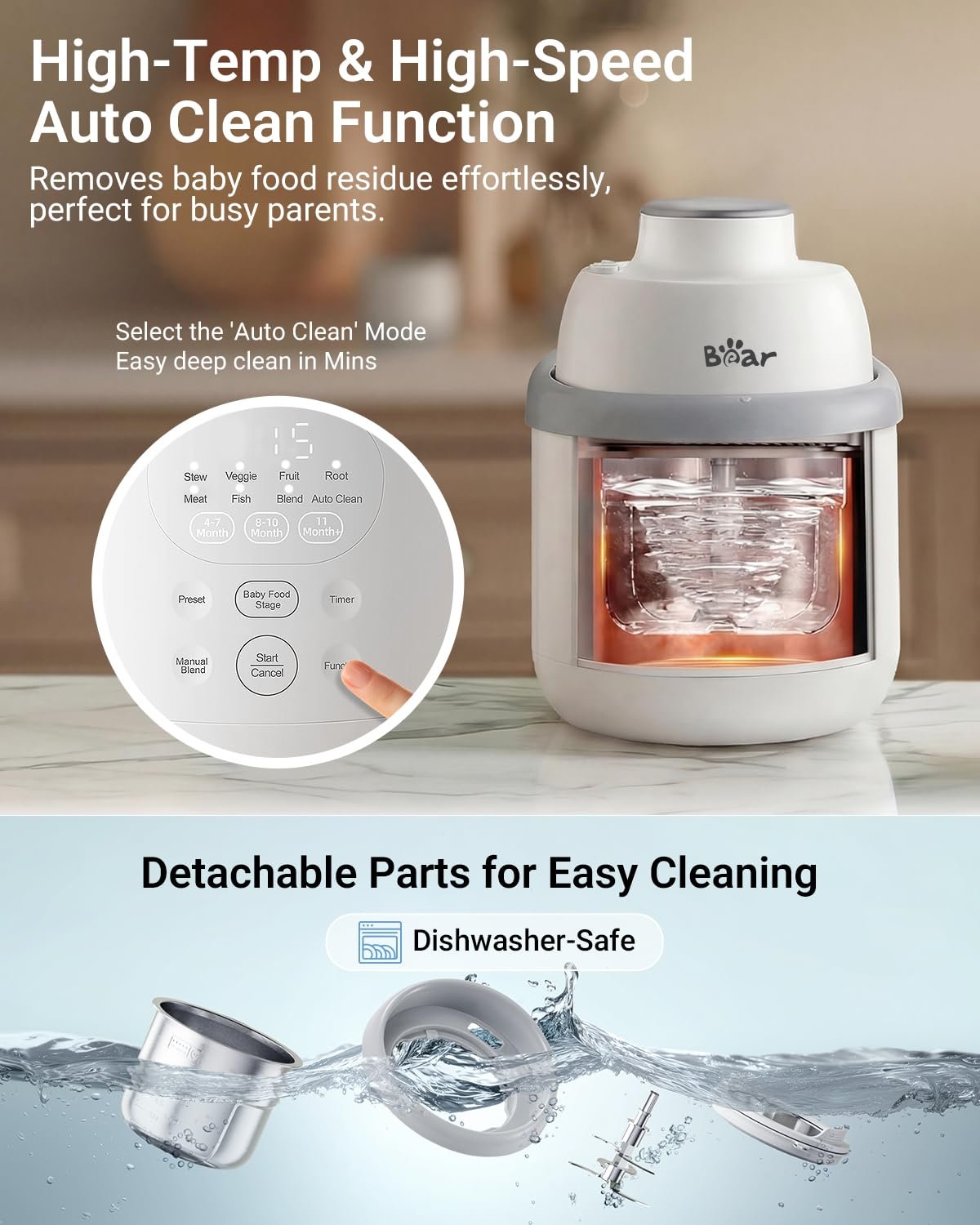 Bear NutriEase AllStage Stainless Steel Baby Food Maker Steamer and Blender, Truly OneStep Baby Food Processor Puree Maker Grinder Mills, Auto Cooking&Grinding for Healthy Homemade Baby Food, BPA-Free